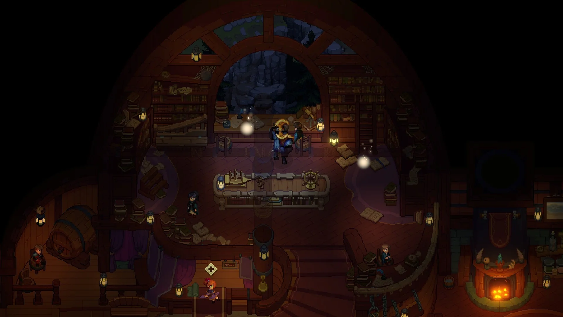 Dimraeth character inside a warmly lit guild hall